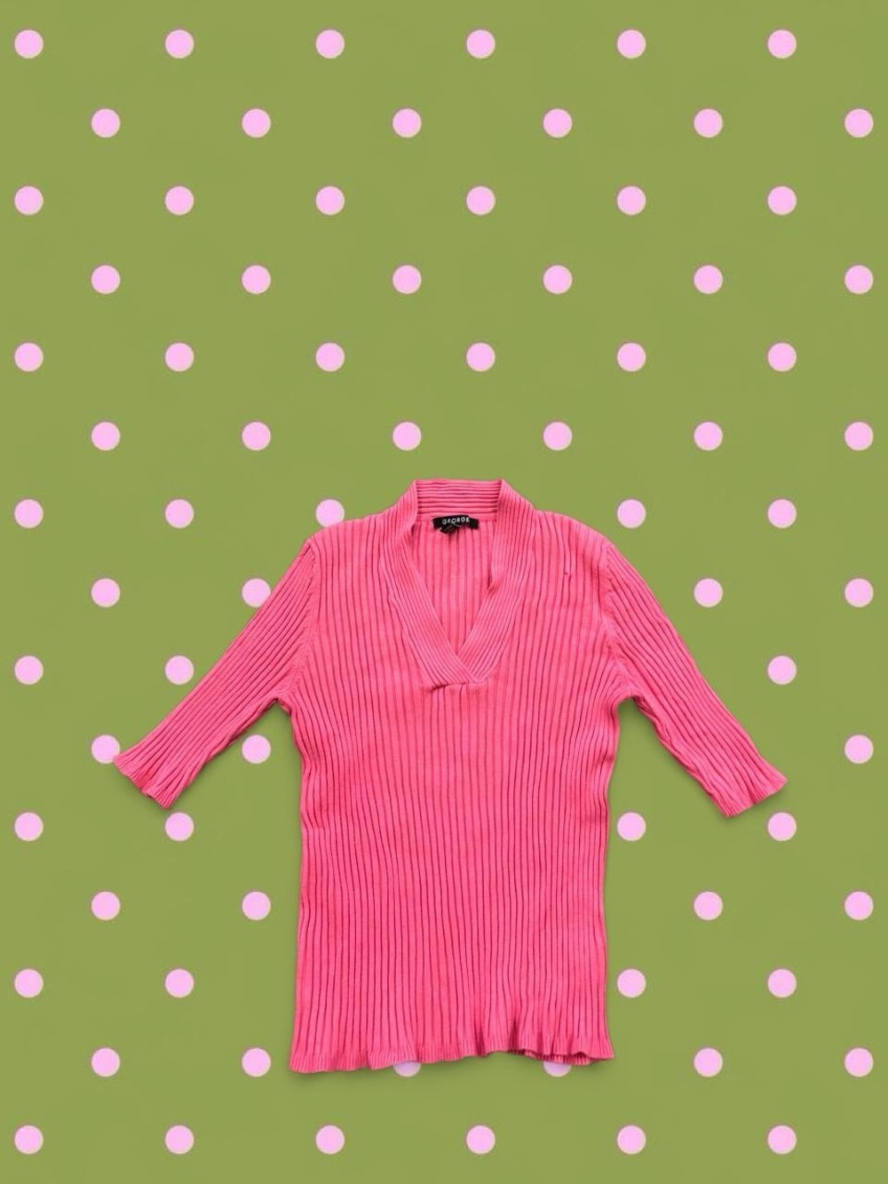 George Hot Pink Ribbed V‑Neck Short Sleeve Top